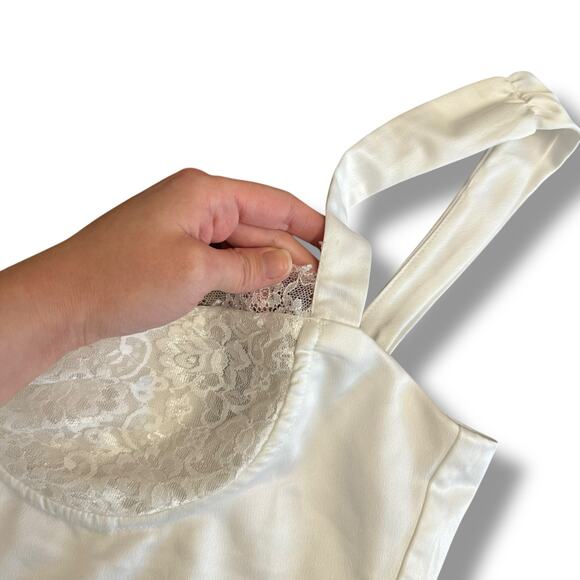 Forever 21 White‎ Satin Slip Dress Lace Bust Mini Dress Women’s Size Large L - Picture 8 of 13